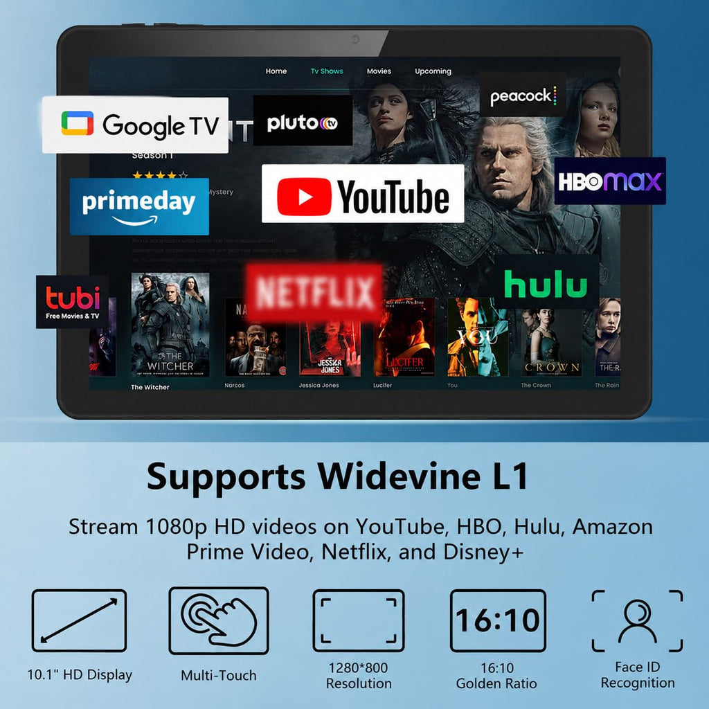 Android Tablet 10 inch, 26GB RAM 128GB ROM 7000 mAh Black W3978