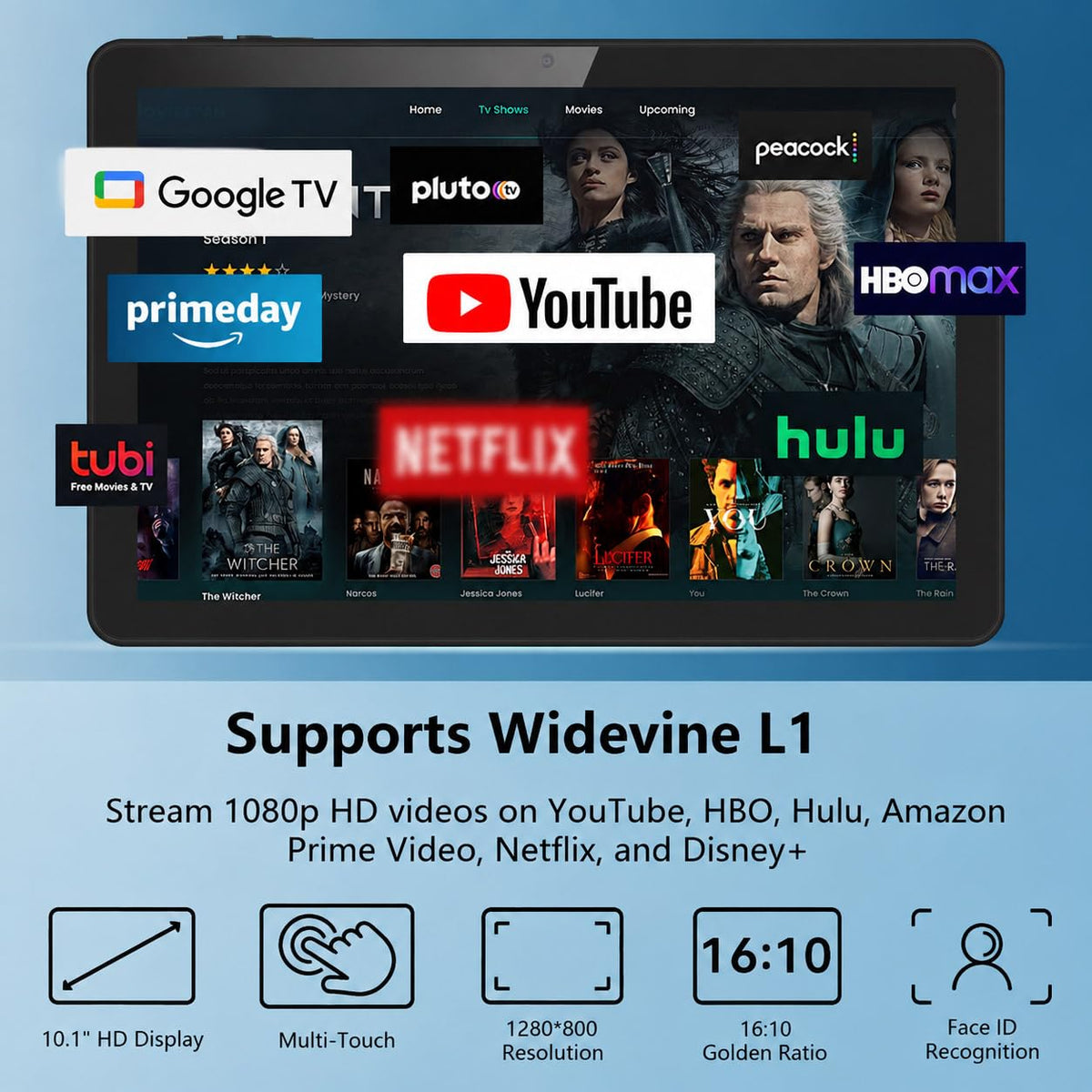 Android Tablet 10 inch, 26GB RAM 128GB ROM 7000 mAh Black W3978