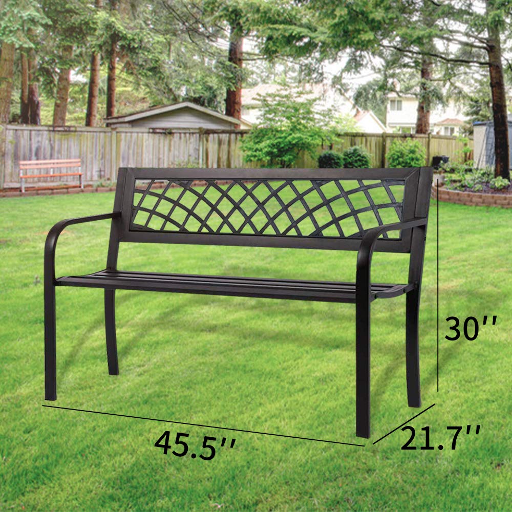 45.5" Black Metal Outdoor Bench 400lbs Capacity C6341