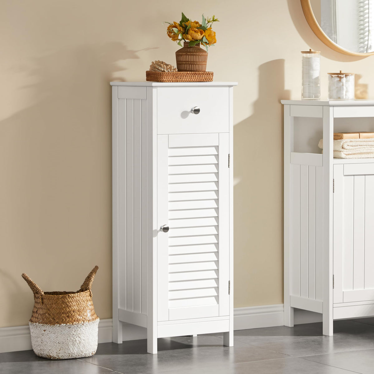 White Bathroom Storage Cabinet with Drawer Y9732