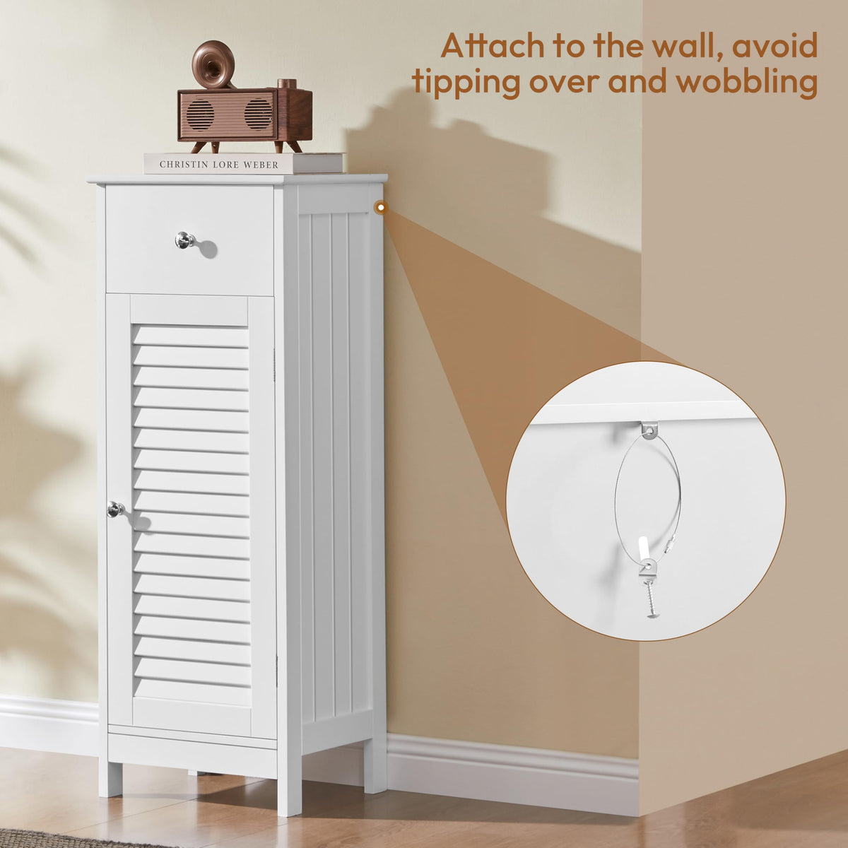 White Bathroom Storage Cabinet with Drawer Y9732