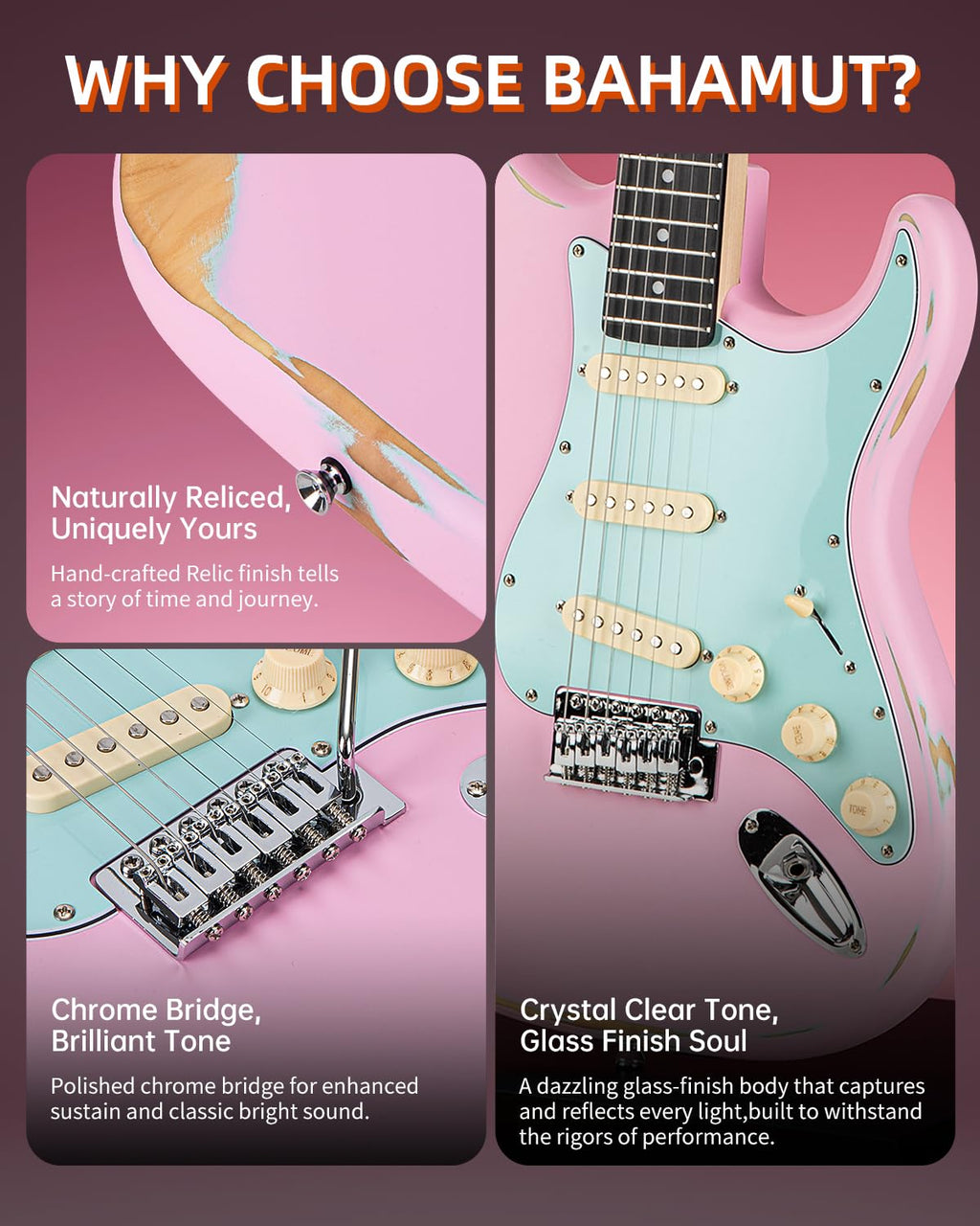 39" Pink & Blue Electric Guitar F833