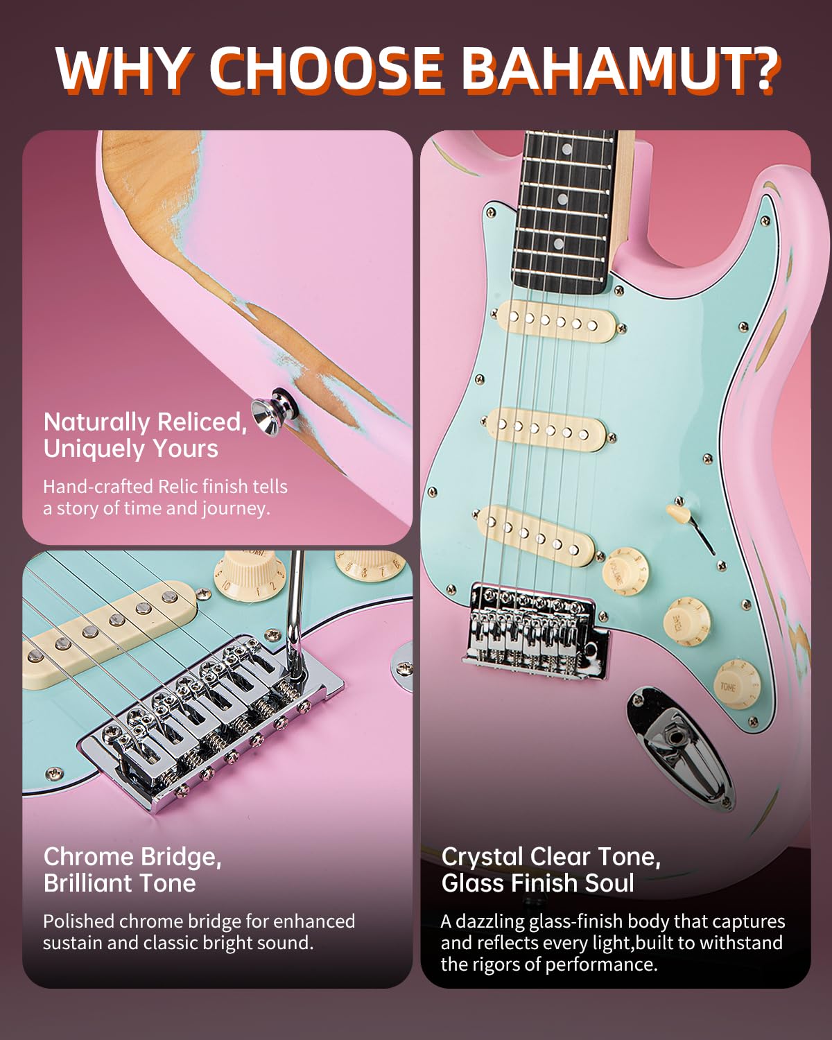 39" Pink & Blue Electric Guitar F833