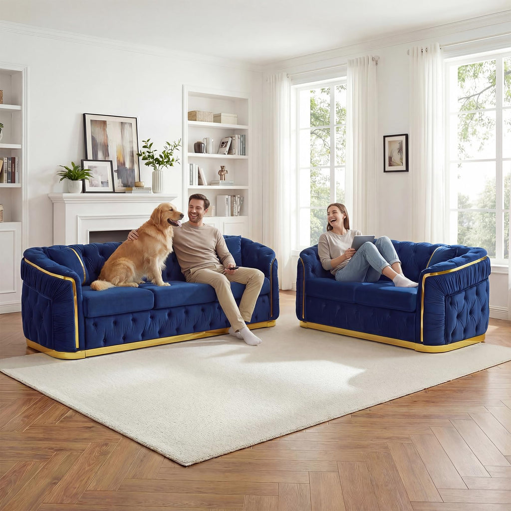 Velvet Button Tufted Chesterfield Sofa Set U4229