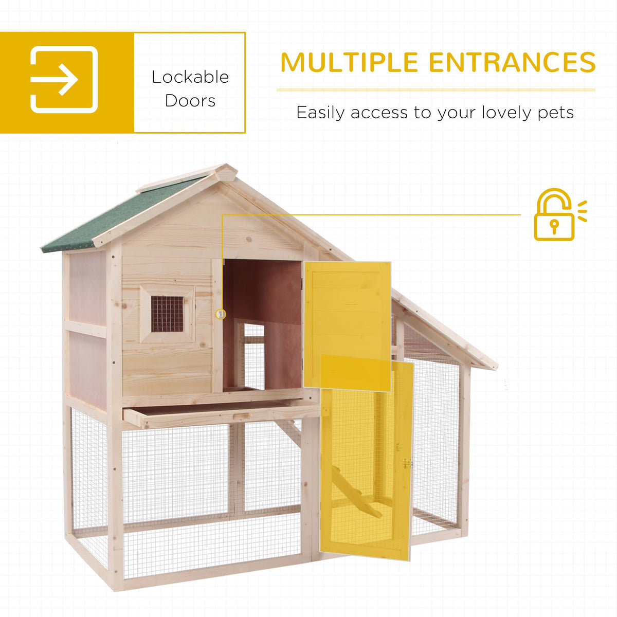 55" 2-Tier Wooden Rabbit Hutch with Ramp D18111