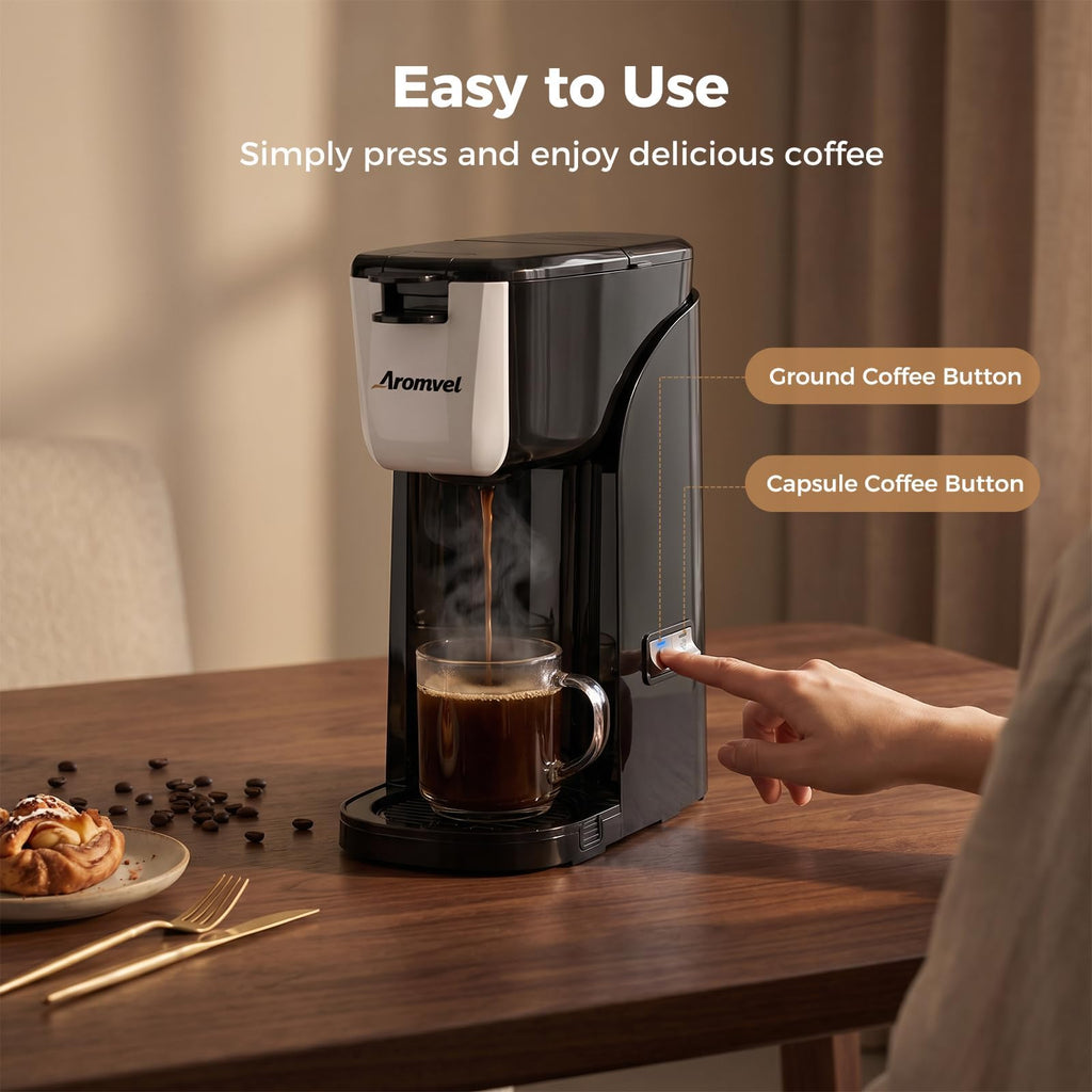2-in-1 Single Serve Coffee Maker, K Cup & Ground, 6-14 oz, Silver F298016
