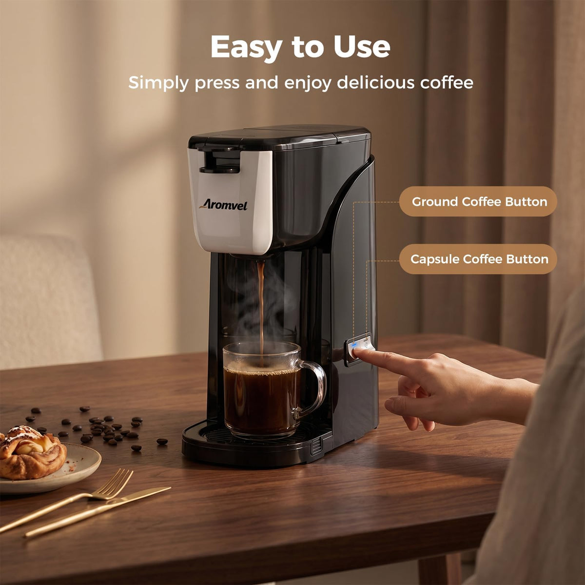 2-in-1 Single Serve Coffee Maker, K Cup & Ground, 6-14 oz, Silver F298016