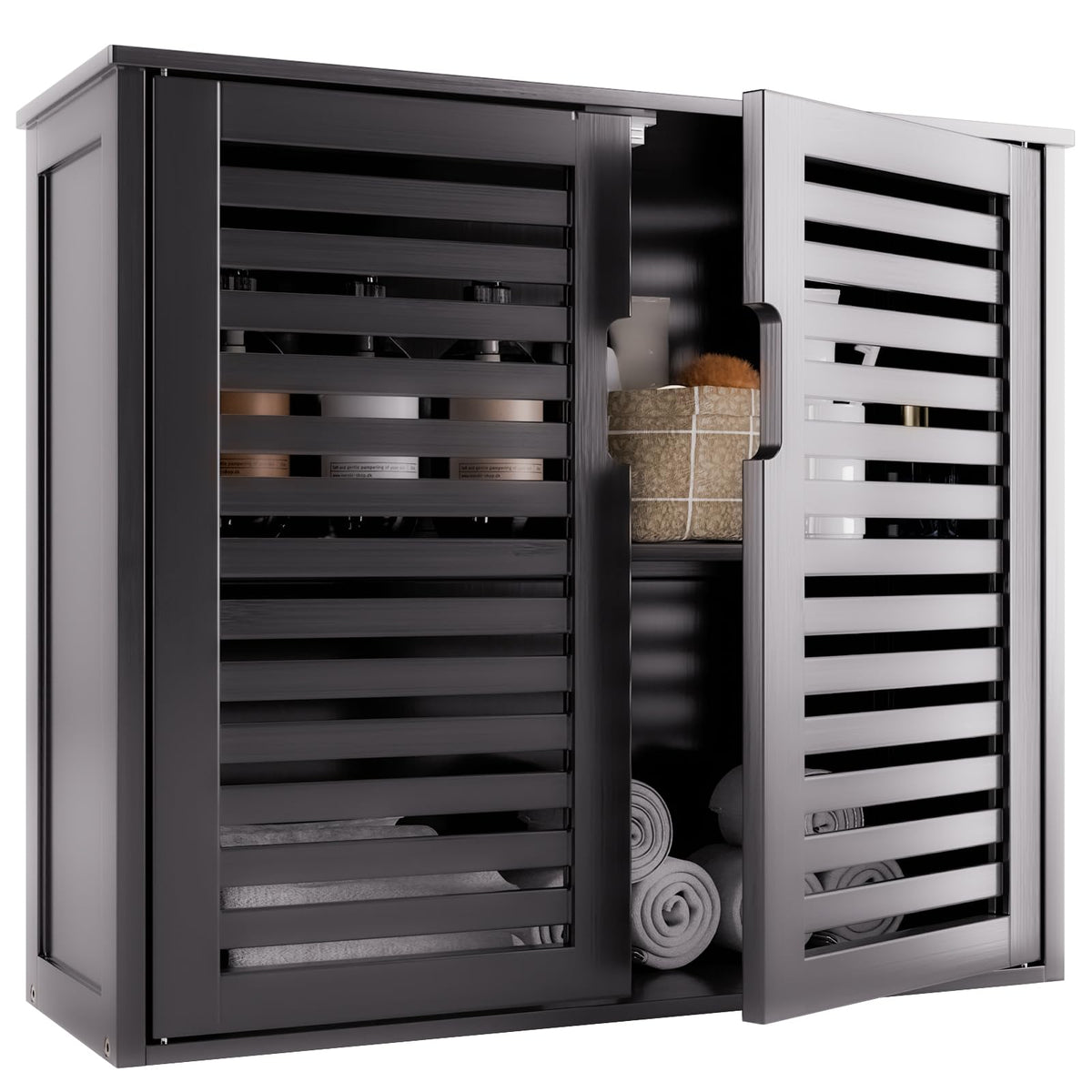 Black Bathroom Storage Cabinet with Adjustable Shelf O6530