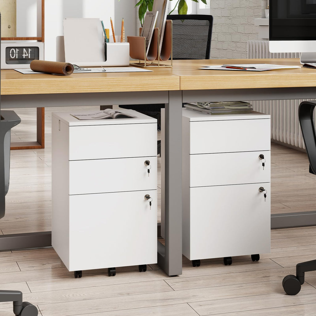 White 3 Drawer File Cabinet with Lock C30545