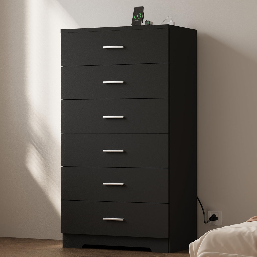Black 6 Drawer Wood Dresser with Power Outlets K322480