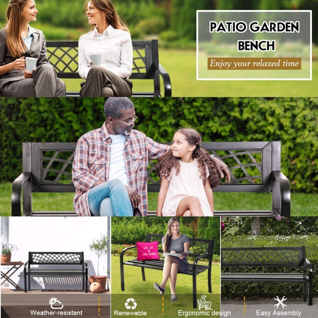 45.5" Black Metal Outdoor Bench 400lbs Capacity C6341