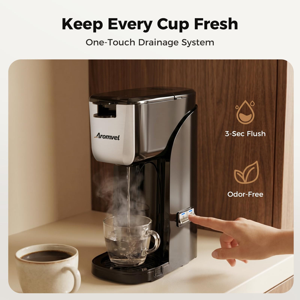 2-in-1 Single Serve Coffee Maker, K Cup & Ground, 6-14 oz, Silver F298016