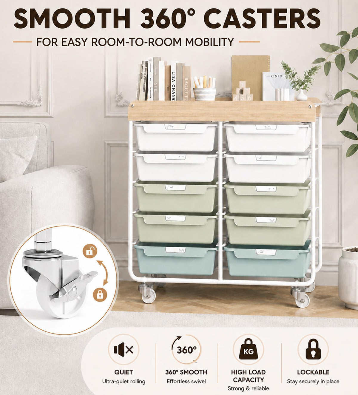 10 Drawer Rolling Cart Green E2883