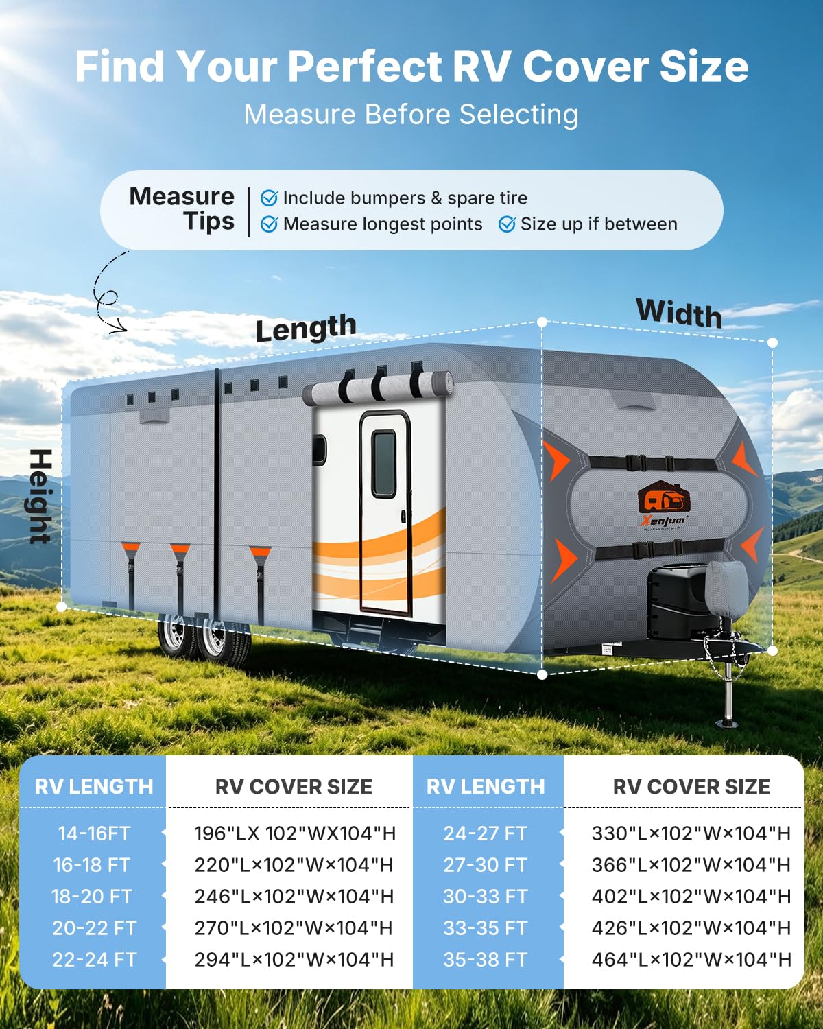 14-16FT Heavy Duty Rip-Stop RV Cover with Storage Bag K318613