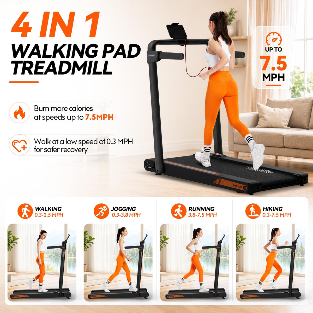Foldable Treadmill with Vibration Plate H783
