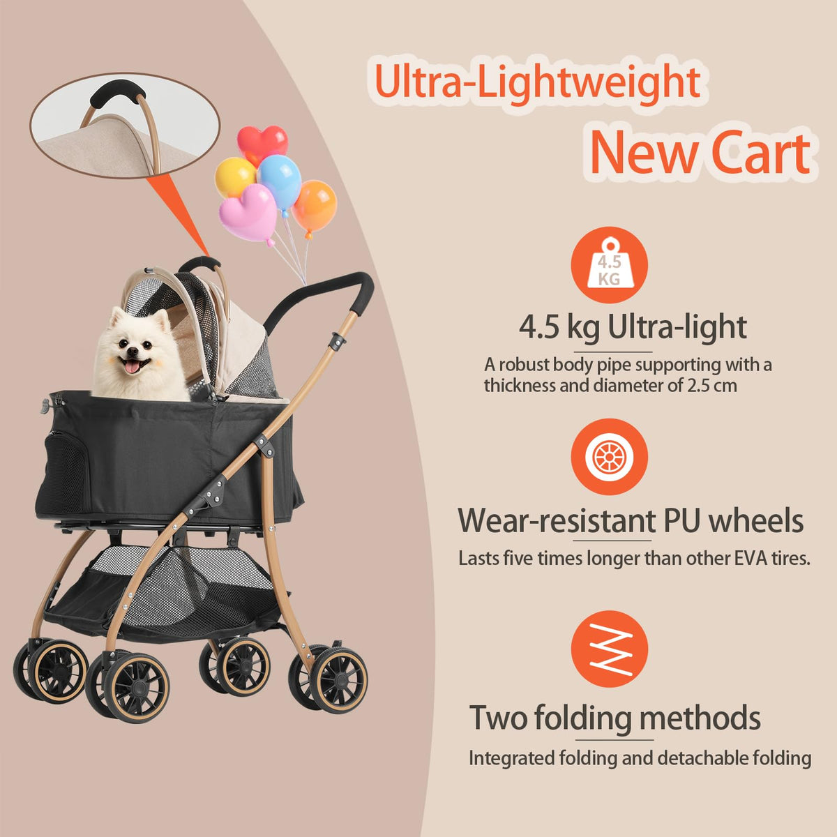 Pet Stroller with 4 Pu Wheels Foldable D68705