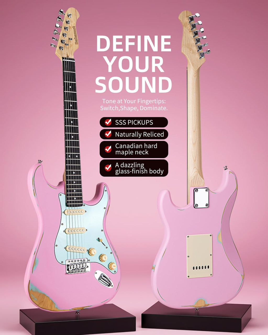 39" Pink & Blue Electric Guitar F833