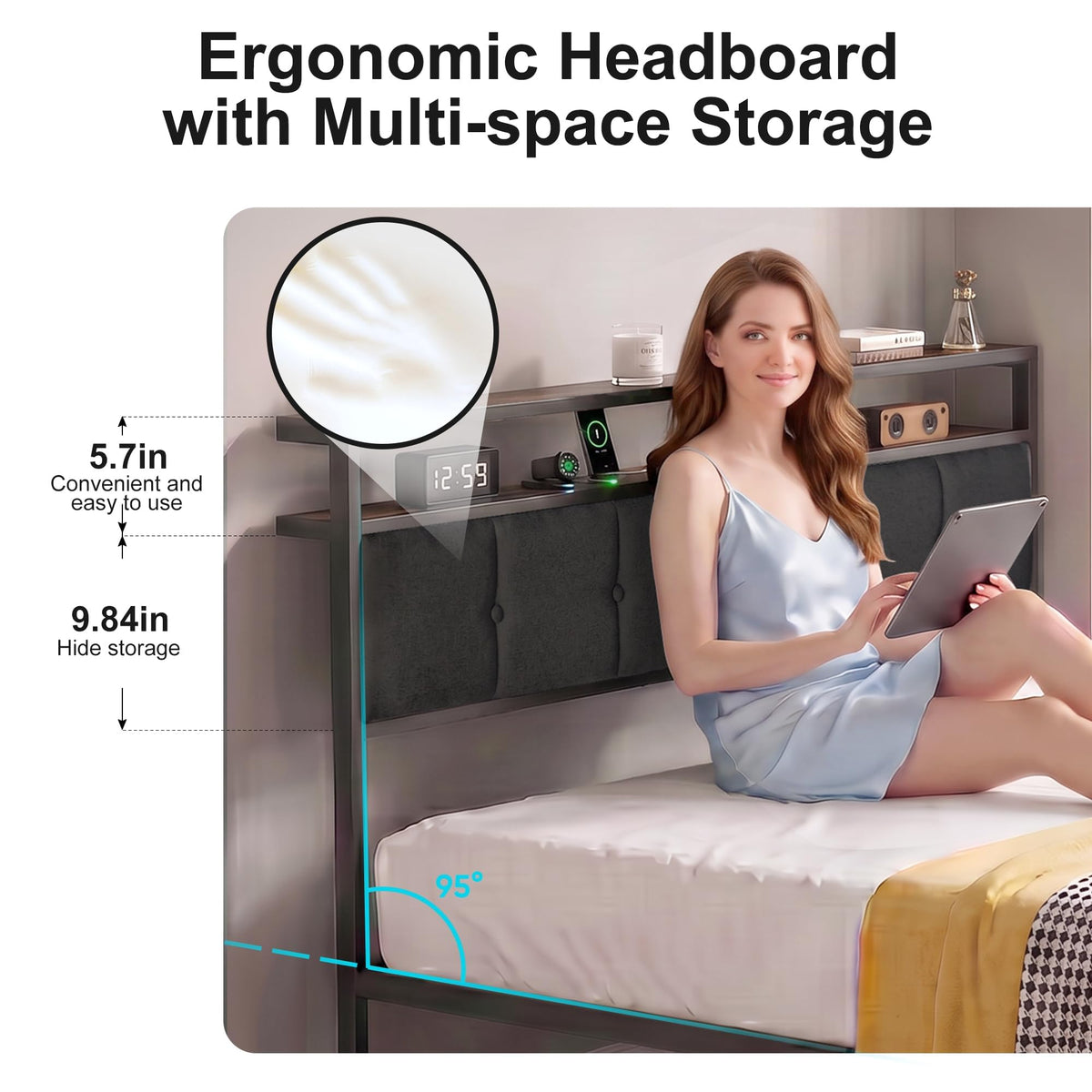 Full Bed Frame with Storage Drawers and LED Lights V682812