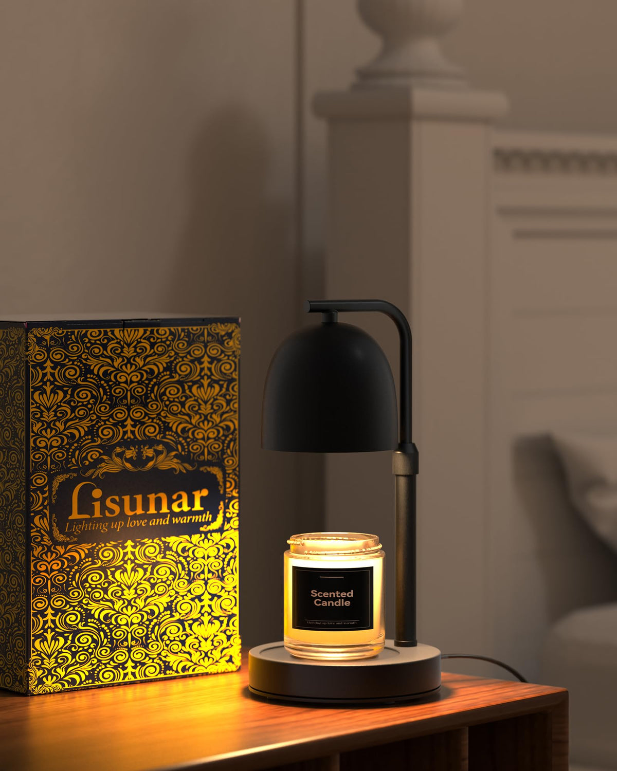Black Adjustable Height Dimmable Candle Warmer Lamp with Timer U15712