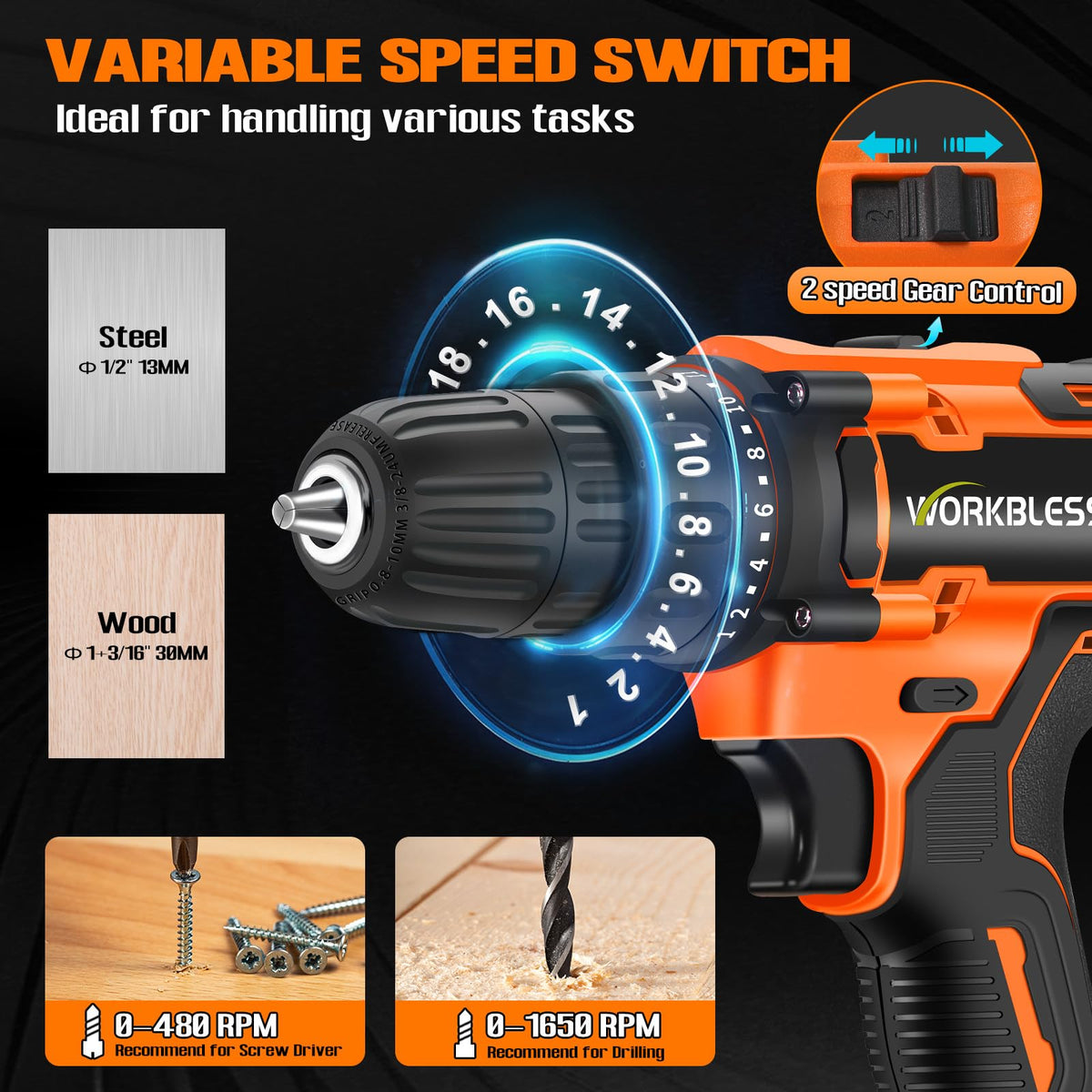 21V Cordless Drill Set with Battery Charger U264991