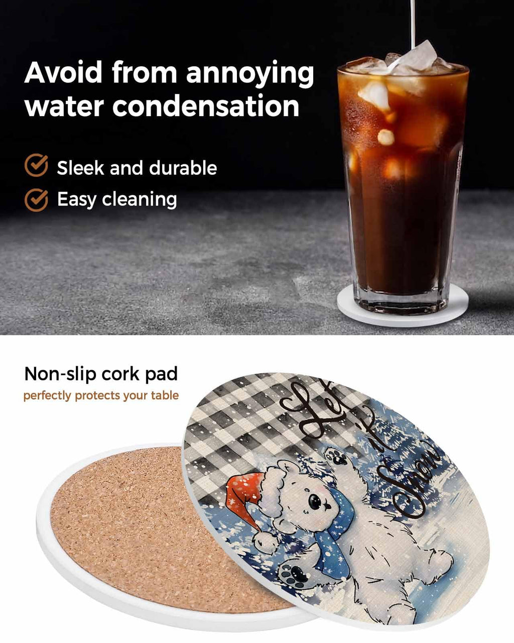 Set of 6 Ceramic Coasters with Cork Base N6503