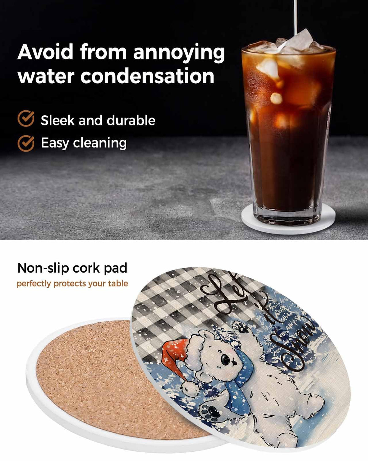 Set of 6 Ceramic Coasters with Cork Base N6503