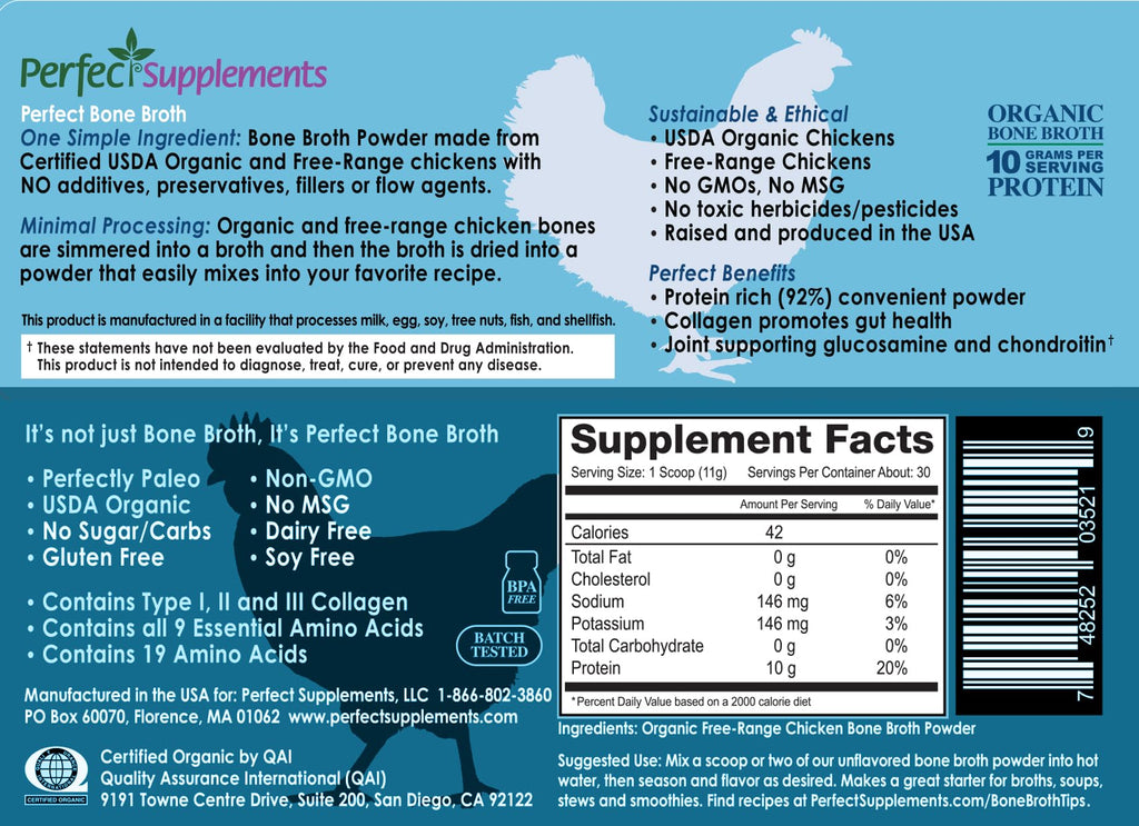 Organic Chicken Bone Broth Powder 330g 30 Servings D2735