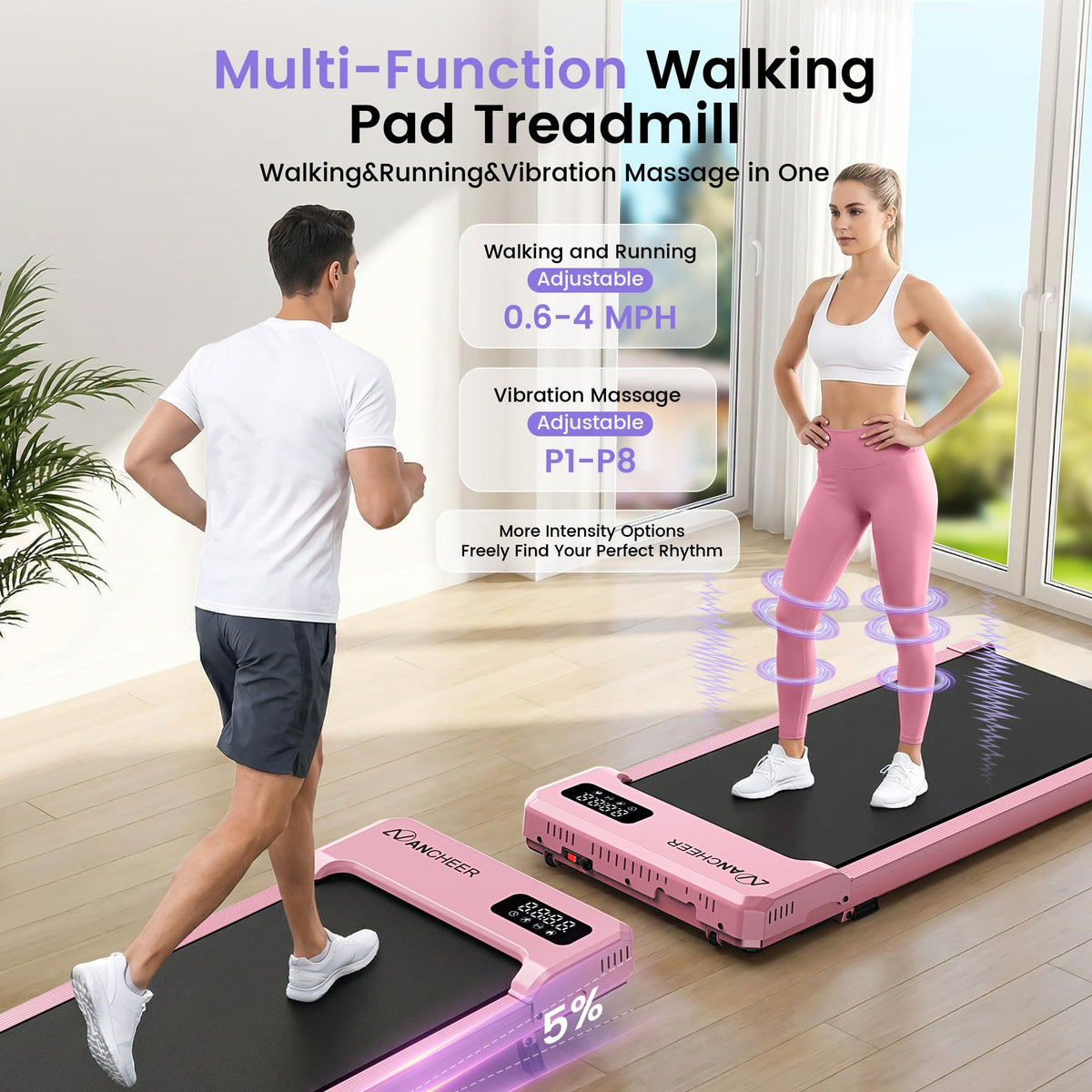 Under Desk Treadmill with Vibration Plate & Incline W3490