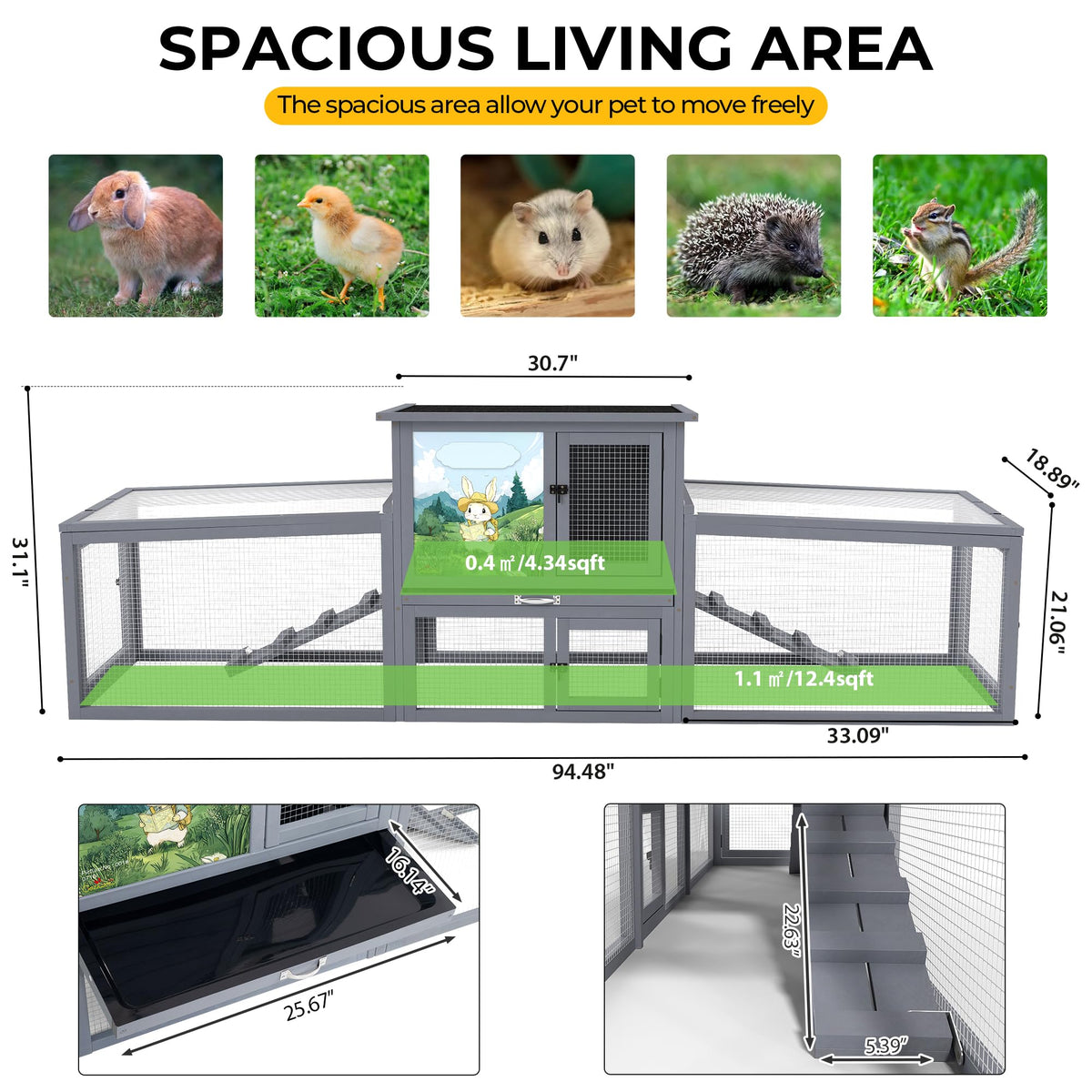 Large Wood Rabbit Hutch with Removable Tray I776