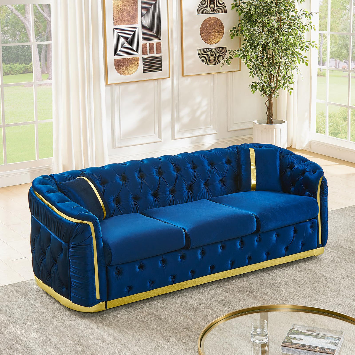 Velvet Button Tufted Chesterfield Sofa Set U4229