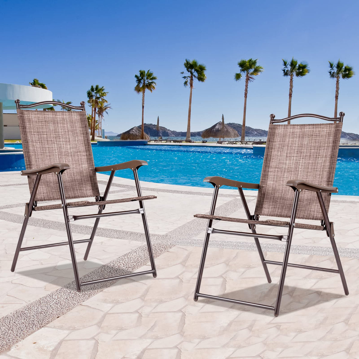 Set of 2 Brown Folding Patio Dining Chairs with Armrests M95622