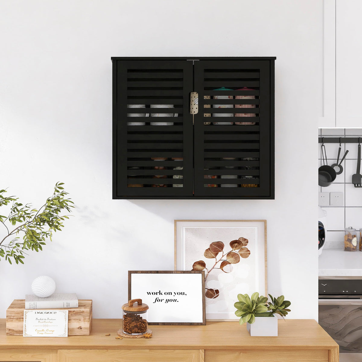 Black Bathroom Storage Cabinet with Adjustable Shelf O6530