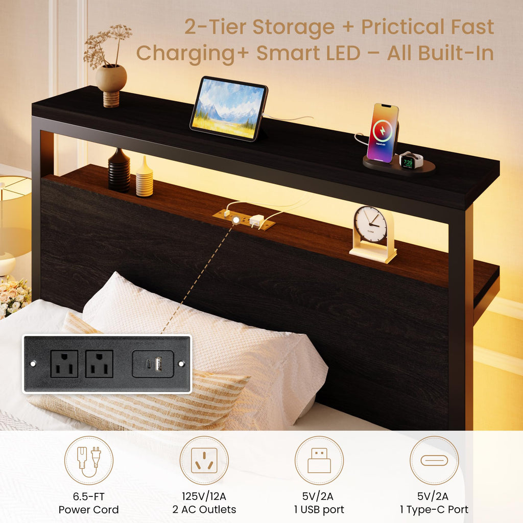 Twin LED Bed Frame with 2 Storage Drawers U892156