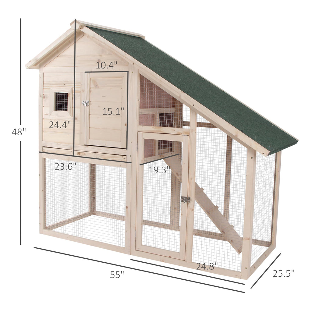 55" 2-Tier Wooden Rabbit Hutch with Ramp D18111
