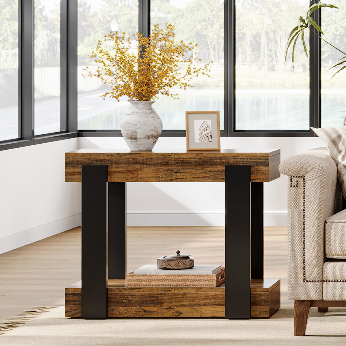 2-Tier Narrow End Table with Storage Shelf Z7826
