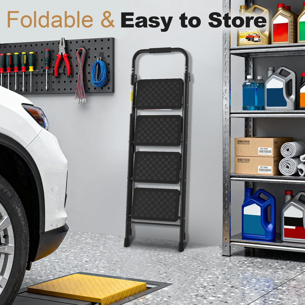 4 Step Ladder with Anti-Slip Pedal and Cushioned Handle W7139