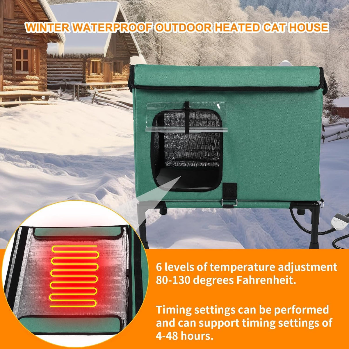 21" Heated Cat House with Heating Pet Pad H3813