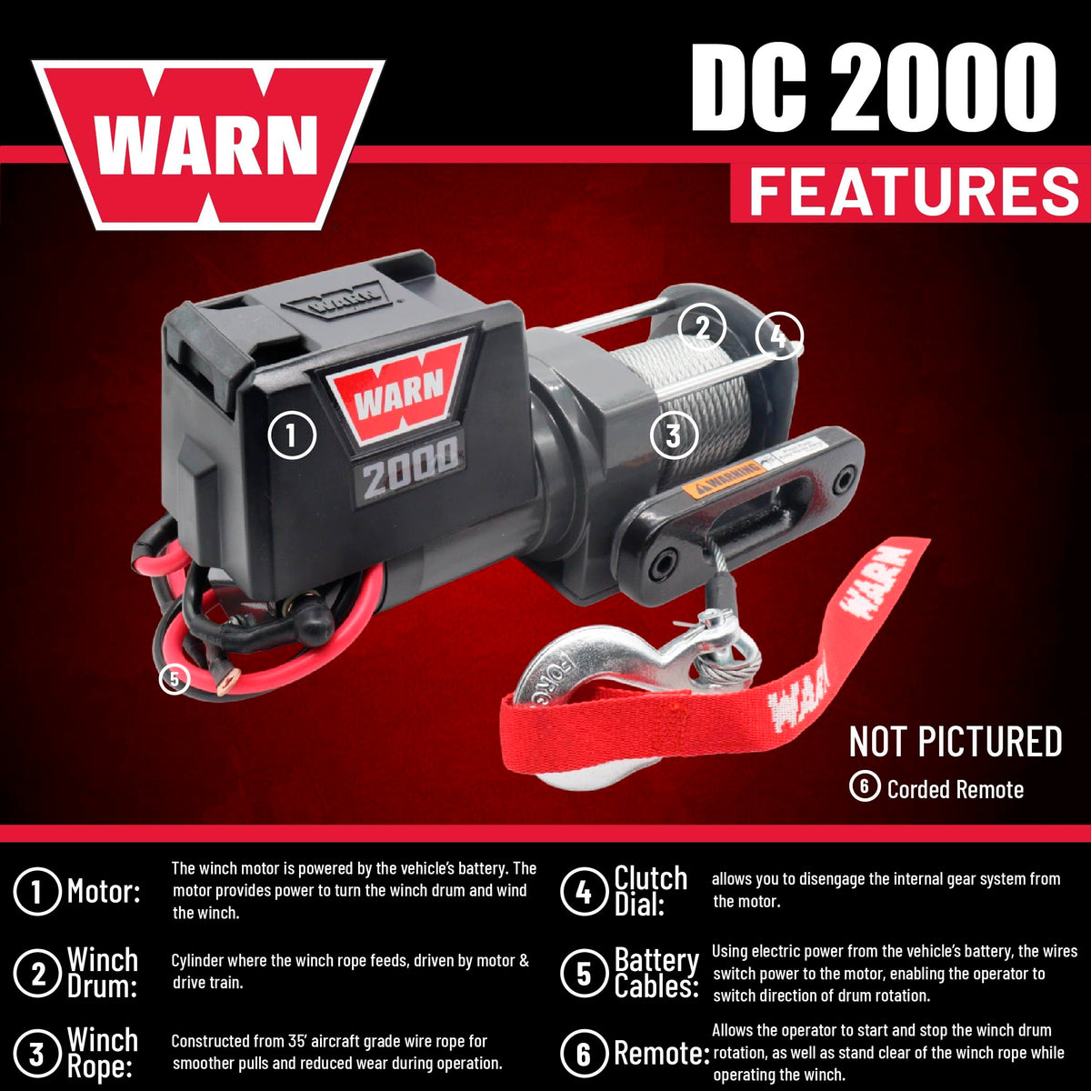 12V Electric Winch with 2000 lb Pulling Capacity C6685