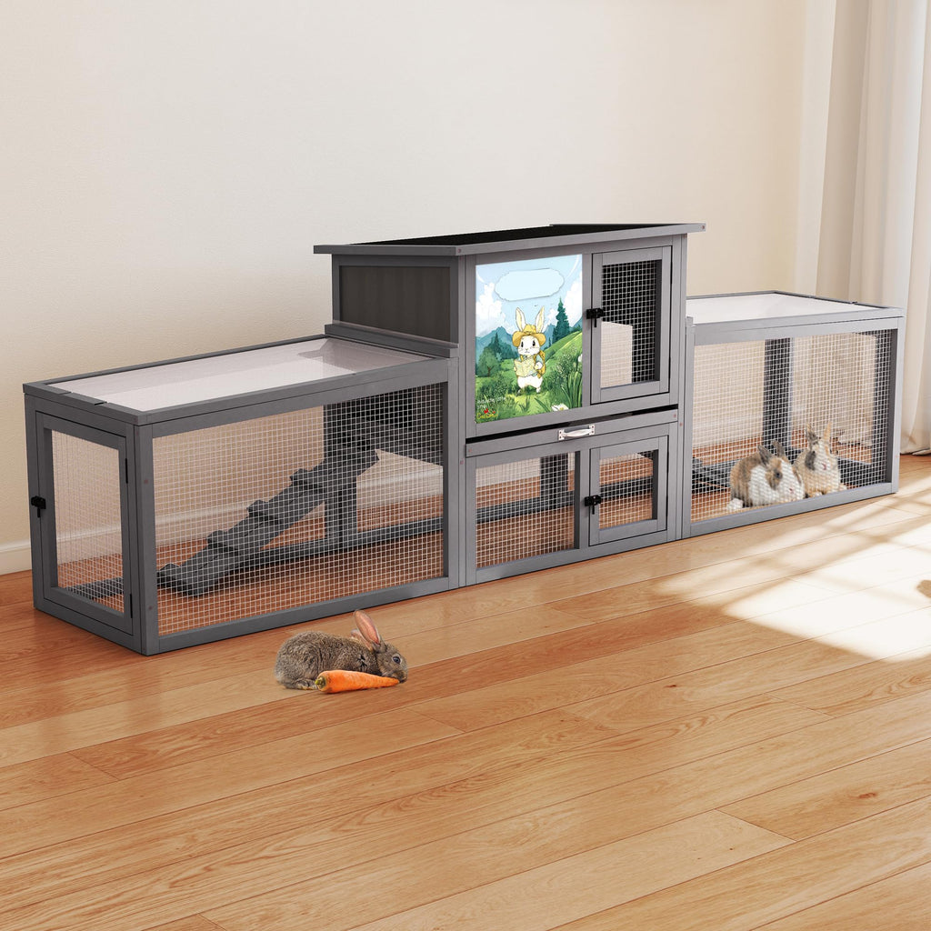 Large Wood Rabbit Hutch with Removable Tray I776