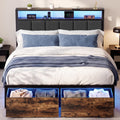 Full Bed Frame with Storage Drawers and LED Lights V682812