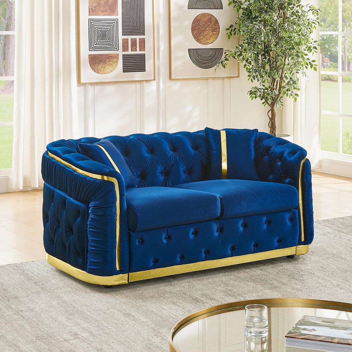 Velvet Button Tufted Chesterfield Sofa Set U4229