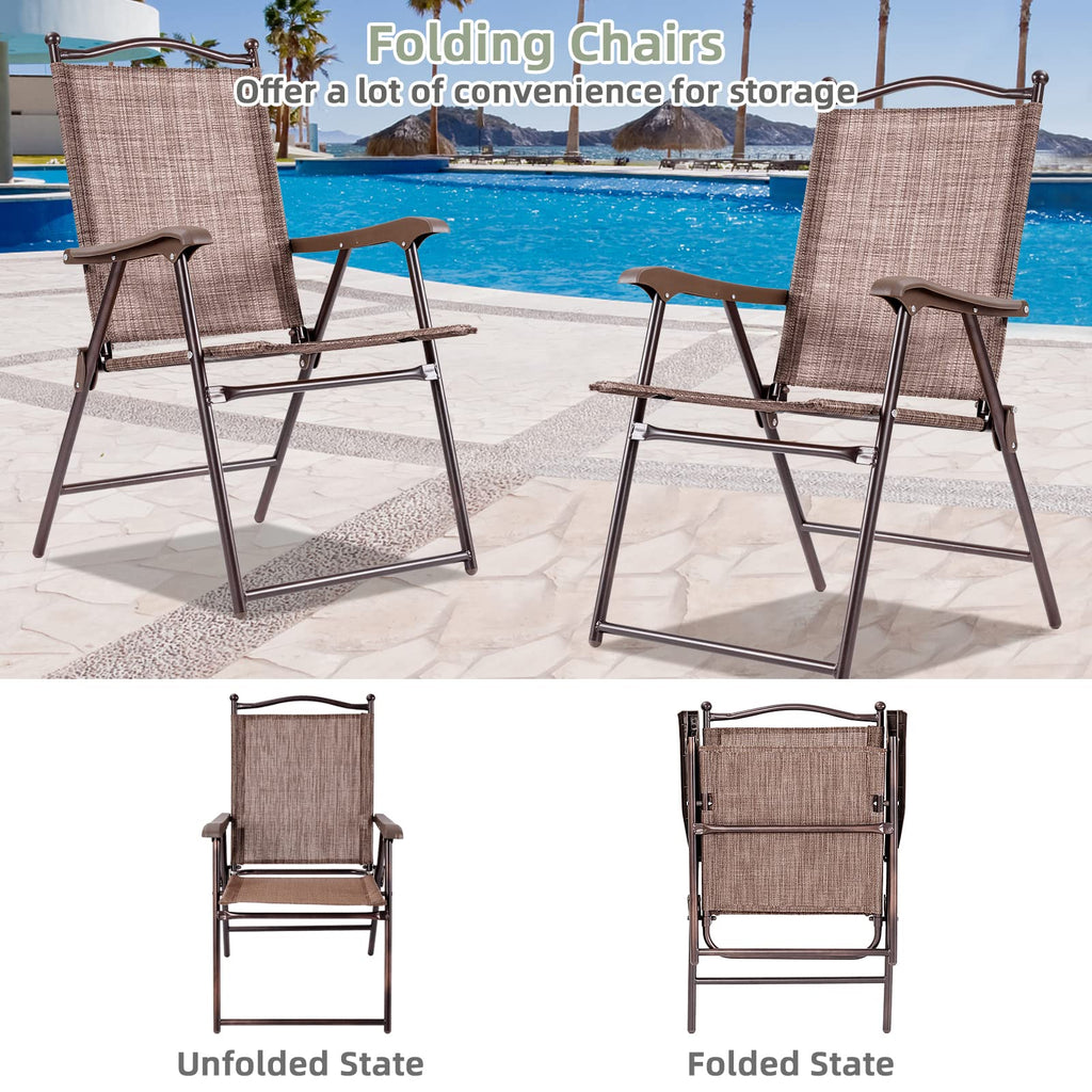 Set of 2 Brown Folding Patio Dining Chairs with Armrests M95622