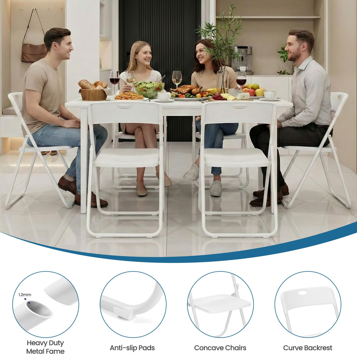 White Plastic Folding Chairs 10 Pack with Steel Frame Q973