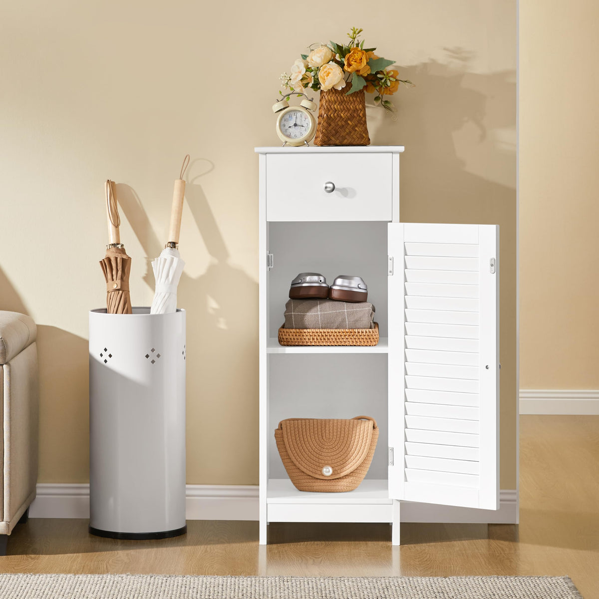 White Bathroom Storage Cabinet with Drawer Y9732