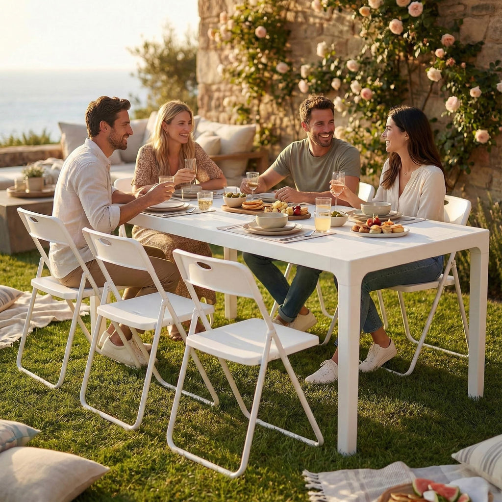 White Plastic Folding Chairs 10 Pack with Steel Frame Q973