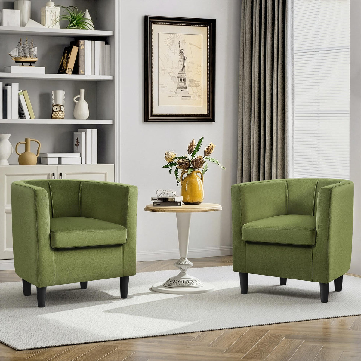 Barrel Accent Chairs Set of 2 Olive Green Z74874