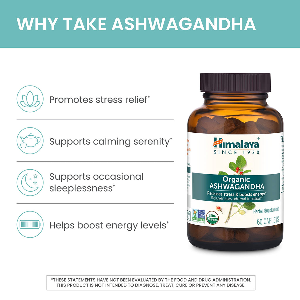 USDA Organic Ashwagandha Root 670 mg 60 Caplets H606025