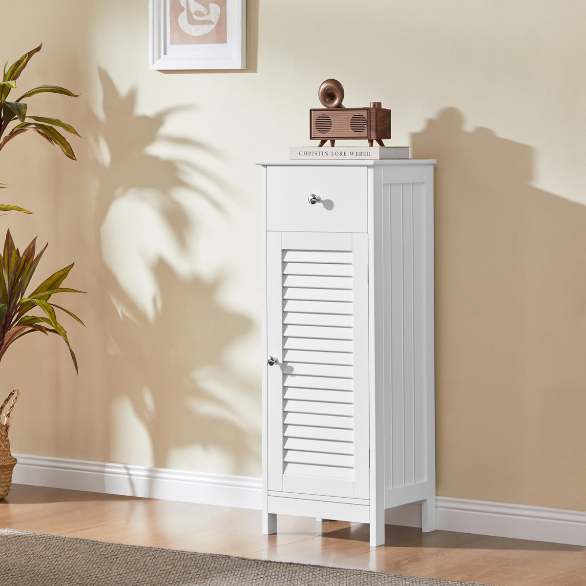 White Bathroom Storage Cabinet with Drawer Y9732