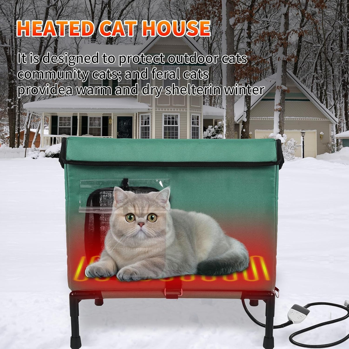 21" Heated Cat House with Heating Pet Pad H3813