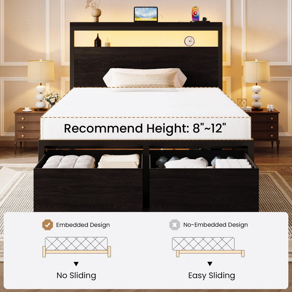 Twin LED Bed Frame with 2 Storage Drawers U892156